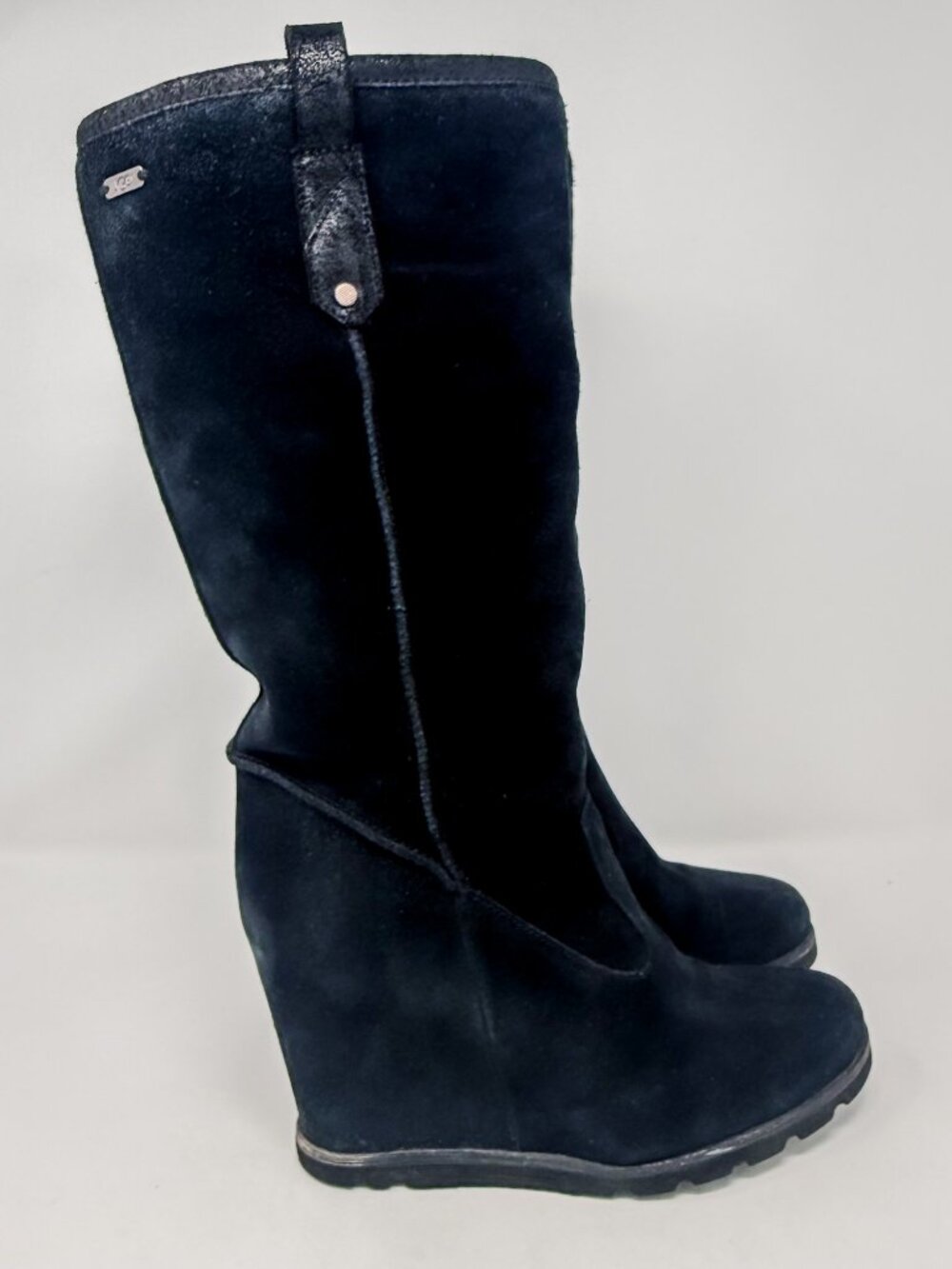 UGG Soleil Tall Suede Knee-High Wedge Boots Women's 8 Black